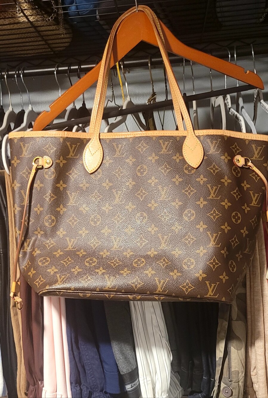 Louis Vuitton Neverfull Monogram Canvas Tote in Brown with Tan Trim